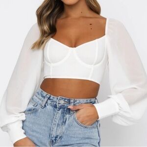 White Fox Social Seduction Long Sleeve Crop Top